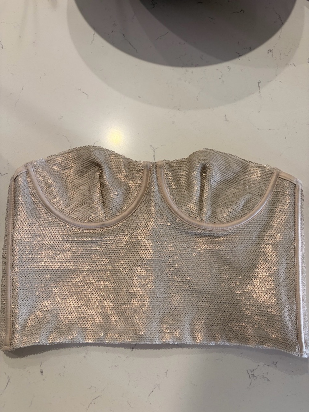 Zara Sequin Strapless Bustier Top in Light Champagne NWT